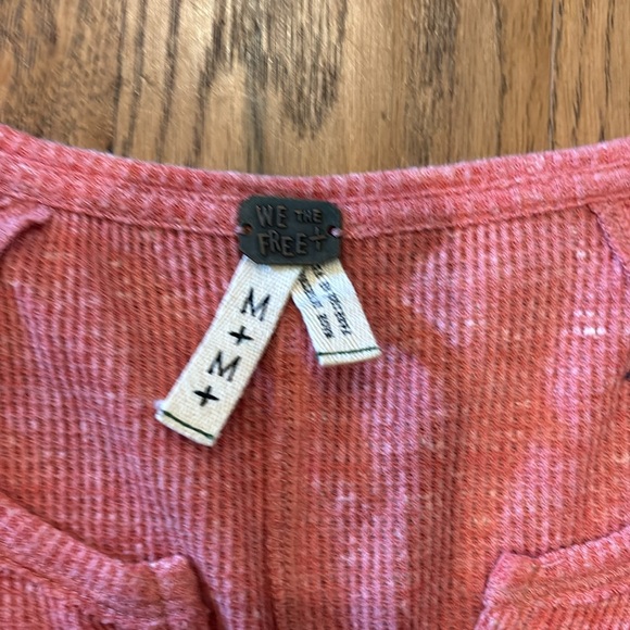 Free People We The Free Womens M Henley Pink Long Slv Stretch Shabby Waffle - Picture 5 of 7
